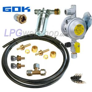 Juego de regulador de presión GOK EN61-DS para 2 depósito de gas de vapor con conexión de compresión de 8 mm o grifo depósito UN