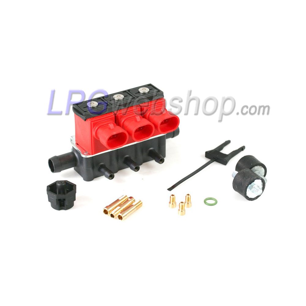 Rail iniettore VALTEK LPG 3 cilindri tipo T32 incl. kit di montaggio senza sensore Rail iniettore VALTEK LPG 3 cilindri tipo T32 incl. kit di montaggio senza sensore