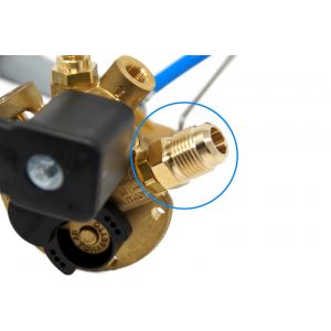 Acoplamiento 1/2"UNF Macho x G1/4" Hembra para conectar manguera de llenado a entrada de Multiválvula