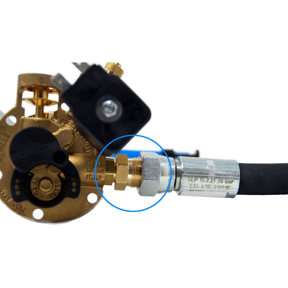 Raccordo 1/2"UNF Maschio x G1/4" Femmina per il collegamento del tubo di riempimento all'ingresso della Multivalvola Raccordo 1/2"UNF Maschio x G1/4" Femmina per il collegamento del tubo di riempimento all'ingresso della Multivalvola