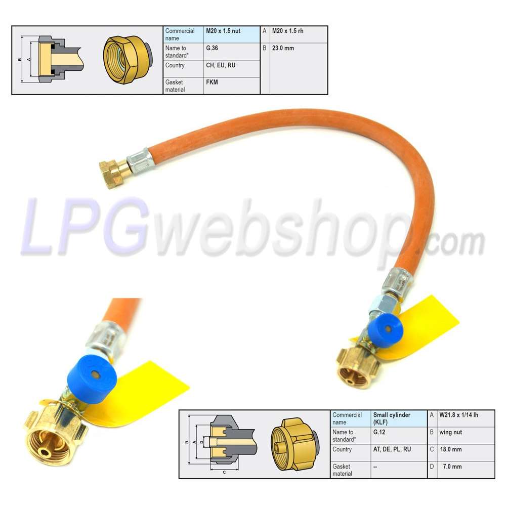 Tubo del gas GOK ad alta pressione 450 mm M20 x KLF (G.12) Caramatic ConnectDrive con valvola di rottura Tubo del gas GOK ad alta pressione 450 mm M20 x KLF (G.12) Caramatic ConnectDrive con valvola di rottura