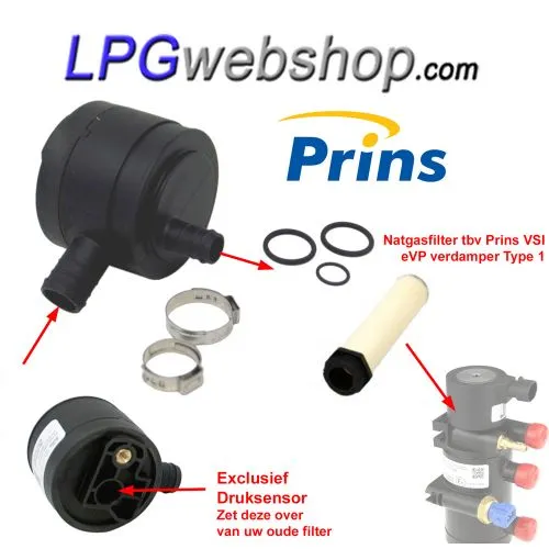 LPG Gas Filter Kit Prins VSI 1x Outlet 16x12mm for Prins VSI-3 with eVP Type 1 Reducer