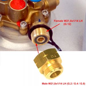 Adapter D4 - Female SHELL Kombi W21,8x1/14LH x Male (G.2/G.4/G.8) W21,8x1/14LH (BE,FR,CH,GB,IE,ES...)