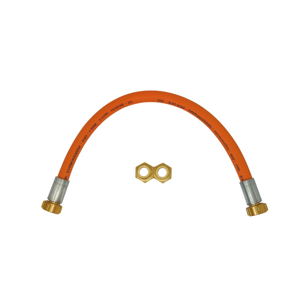 Flexible gaz haute pression 400mm 2 x G.2 SHELL-F (21,8 x 1/14 lh) incl. 2 adaptateurs D4 Flexible gaz haute pression 400mm 2 x G.2 SHELL-F (21,8 x 1/14 lh) incl. 2 adaptateurs D4