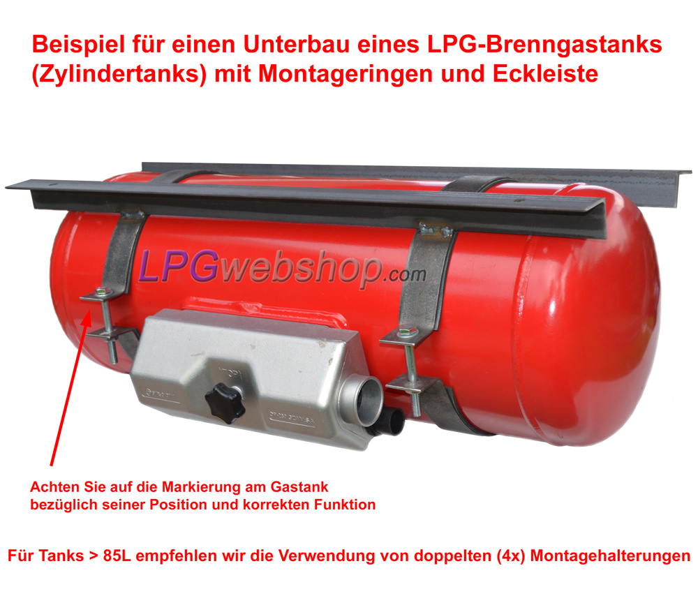 Brenngastank mit Montageringen