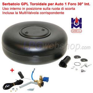 Serbatoio Bombola GPL Toroidale 59L (Ø630x250) GZWM 1 Foro 30° Interno Auto - Multivalvola inclusa