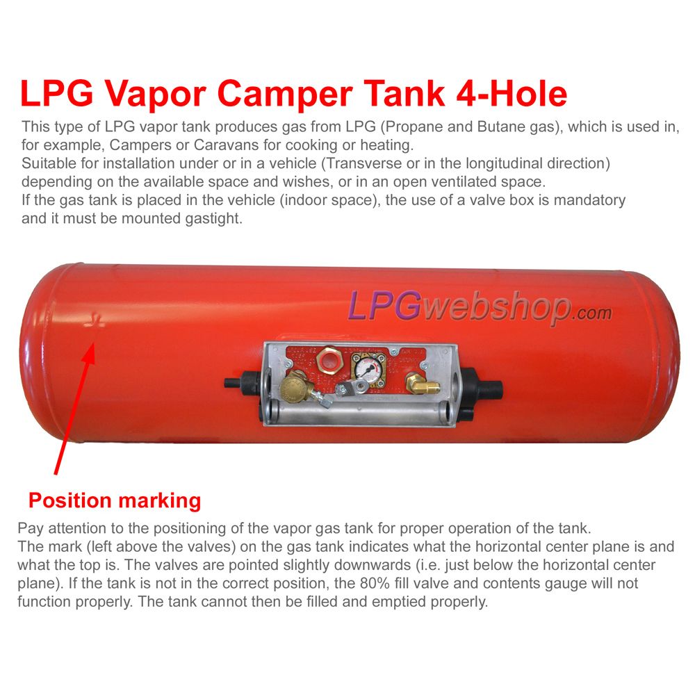 Depósito cilíndrico GLP gasoso para autocaravana 85L (Ø360x944) 4 furos GZWM Válvulas incluídas Depósito cilíndrico GLP gasoso para autocaravana 85L (Ø360x944) 4 furos GZWM Válvulas incluídas