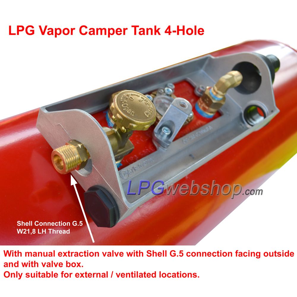 Depósito cilíndrico GLP gasoso para autocaravana 85L (Ø360x944) 4 furos GZWM Válvulas incluídas Depósito cilíndrico GLP gasoso para autocaravana 85L (Ø360x944) 4 furos GZWM Válvulas incluídas
