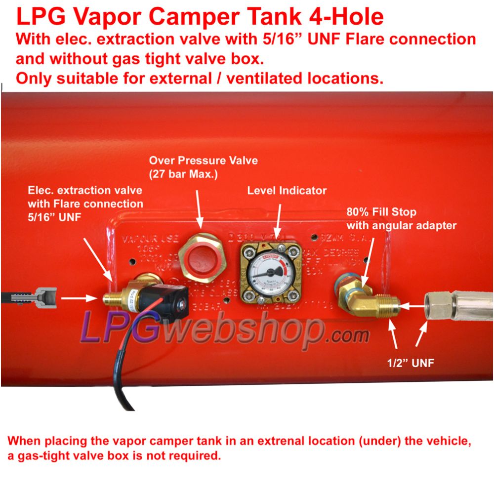 Depósito cilíndrico GLP gasoso para autocaravana 120L (Ø360x1298) 4 furos GZWM Válvulas incluídas Depósito cilíndrico GLP gasoso para autocaravana 120L (Ø360x1298) 4 furos GZWM Válvulas incluídas