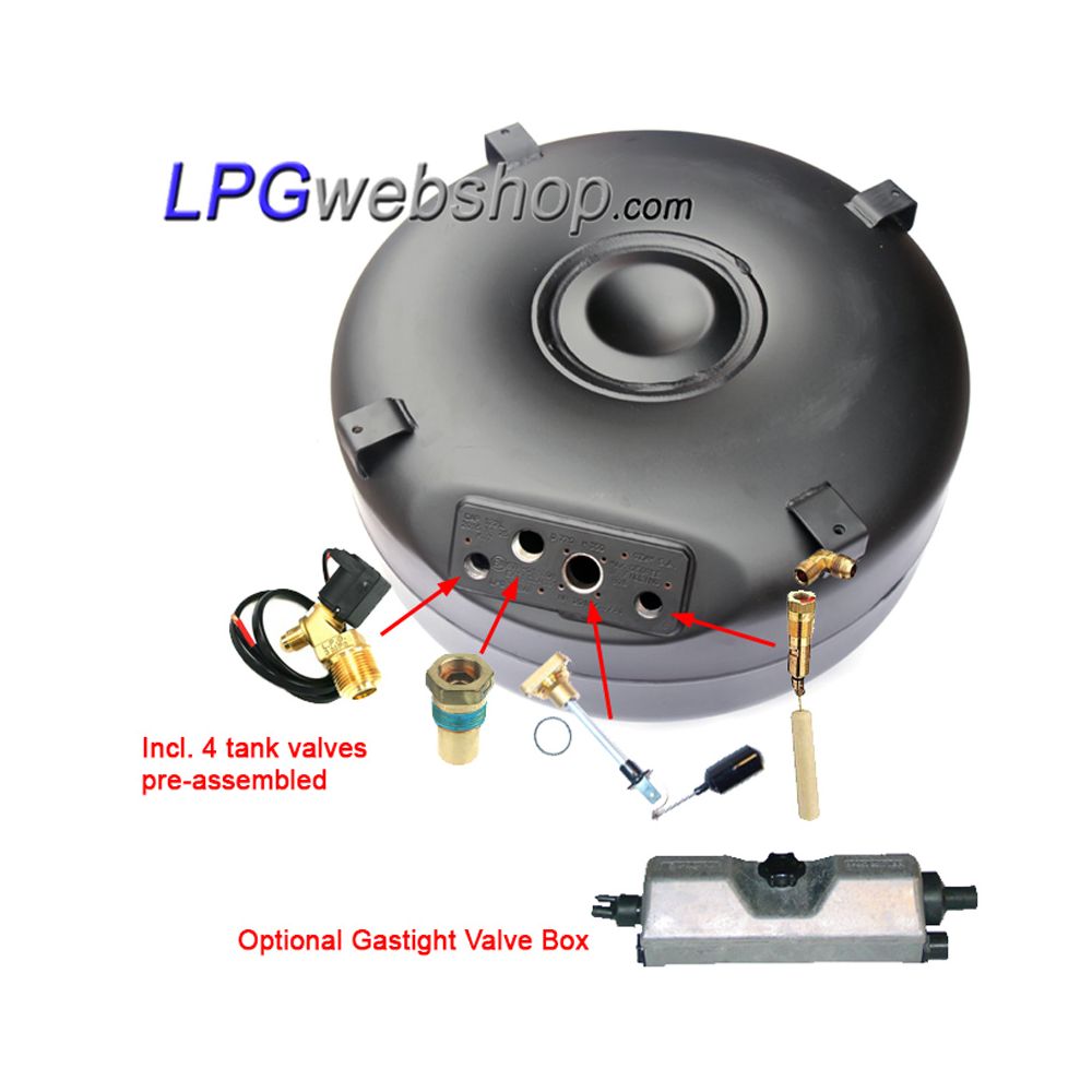 Depósito toroidal GLP de 122L (Ø720x350) 4 Furos GZWM válvulas incluídas Depósito toroidal GLP de 122L (Ø720x350) 4 Furos GZWM válvulas incluídas
