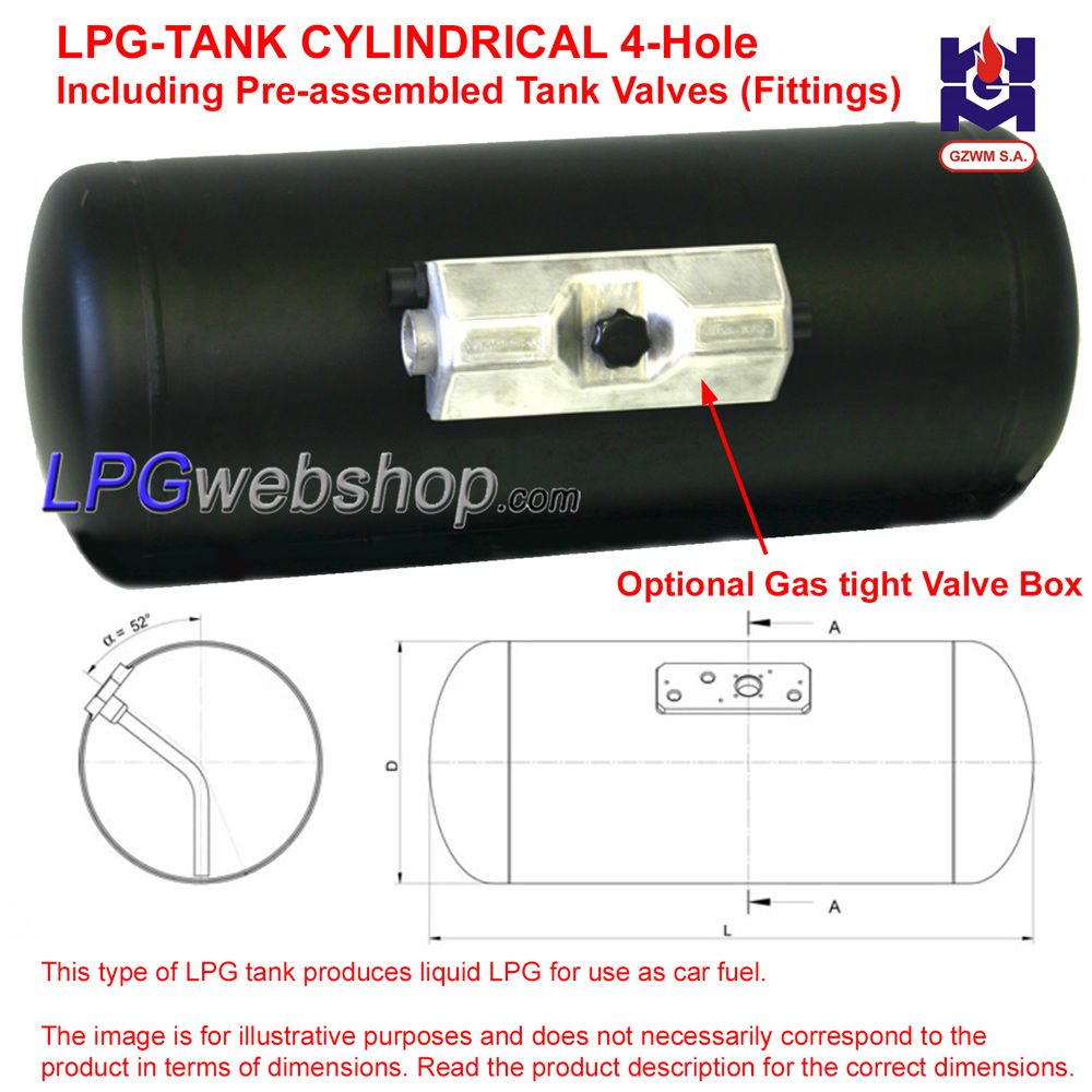 LPG-Tank Cylindrical 50L (Ø360x582) GZWM 4-Hole incl. Tank Fittings LPG-Tank Cylindrical 50L (Ø360x582) GZWM 4-Hole incl. Tank Fittings