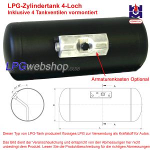 LPG-Zylindertank 120L (Ø360x1300) 4-Loch GZWM inkl. Ventile