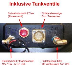 LPG-Zylindertank 120L (Ø360x1300) 4-Loch GZWM inkl. Ventile