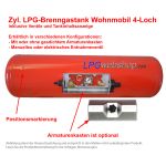 Zylindrischer LPG Brenngastank Wohnmobil 70L (Ø300x1085) GZWM 4-Loch - Inklusive Ventile