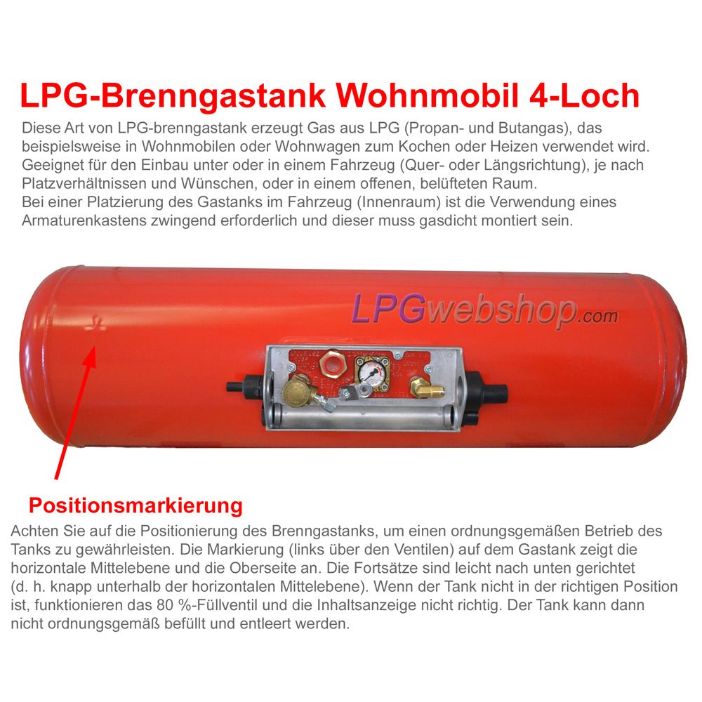 Zylindrischer LPG Brenngastank Wohnmobil 120L (Ø360x1298) GZWM 4-Loch - Inklusive Ventile Zylindrischer LPG Brenngastank Wohnmobil 120L (Ø360x1298) GZWM 4-Loch - Inklusive Ventile