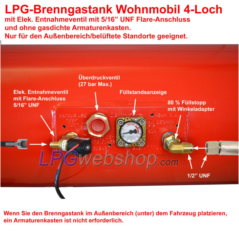 Zylindrischer LPG Brenngastank Wohnmobil 120L (Ø360x1298) GZWM 4-Loch - Inklusive Ventile Zylindrischer LPG Brenngastank Wohnmobil 120L (Ø360x1298) GZWM 4-Loch - Inklusive Ventile