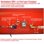 Serbatoio cilindrico Bombola GPL gassoso per Camper 23L (Ø230x630) 4 fori GZWM con Valvole incluse