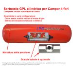 Serbatoio cilindrico Bombola GPL gassoso per Camper 60L (Ø300x935) 4 fori GZWM con Valvole incluse