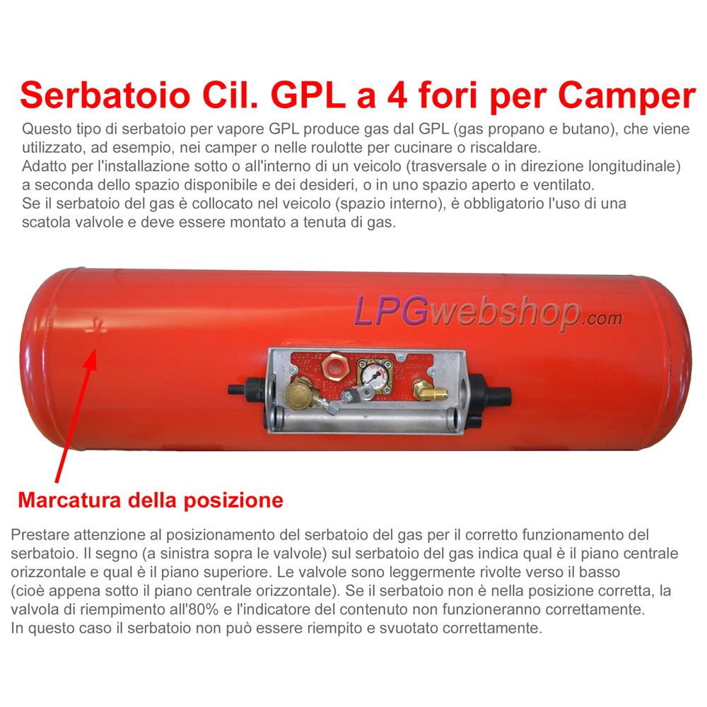 Serbatoio cilindrico Bombola GPL gassoso per Camper 100L (Ø360x1099) 4 fori GZWM con Valvole incluse Serbatoio cilindrico Bombola GPL gassoso per Camper 100L (Ø360x1099) 4 fori GZWM con Valvole incluse