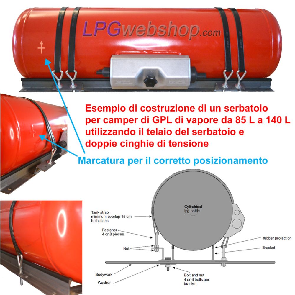 Serbatoio cilindrico Bombola GPL gassoso per Camper 100L (Ø360x1099) 4 fori GZWM con Valvole incluse Serbatoio cilindrico Bombola GPL gassoso per Camper 100L (Ø360x1099) 4 fori GZWM con Valvole incluse
