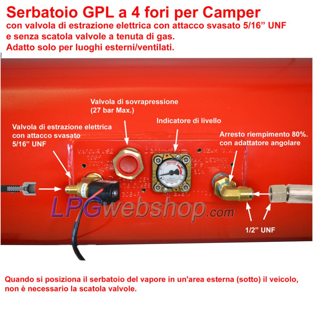 Serbatoio cilindrico Bombola GPL gassoso per Camper 20L (Ø200x720) 4 fori GZWM con Valvole incluse Serbatoio cilindrico Bombola GPL gassoso per Camper 20L (Ø200x720) 4 fori GZWM con Valvole incluse