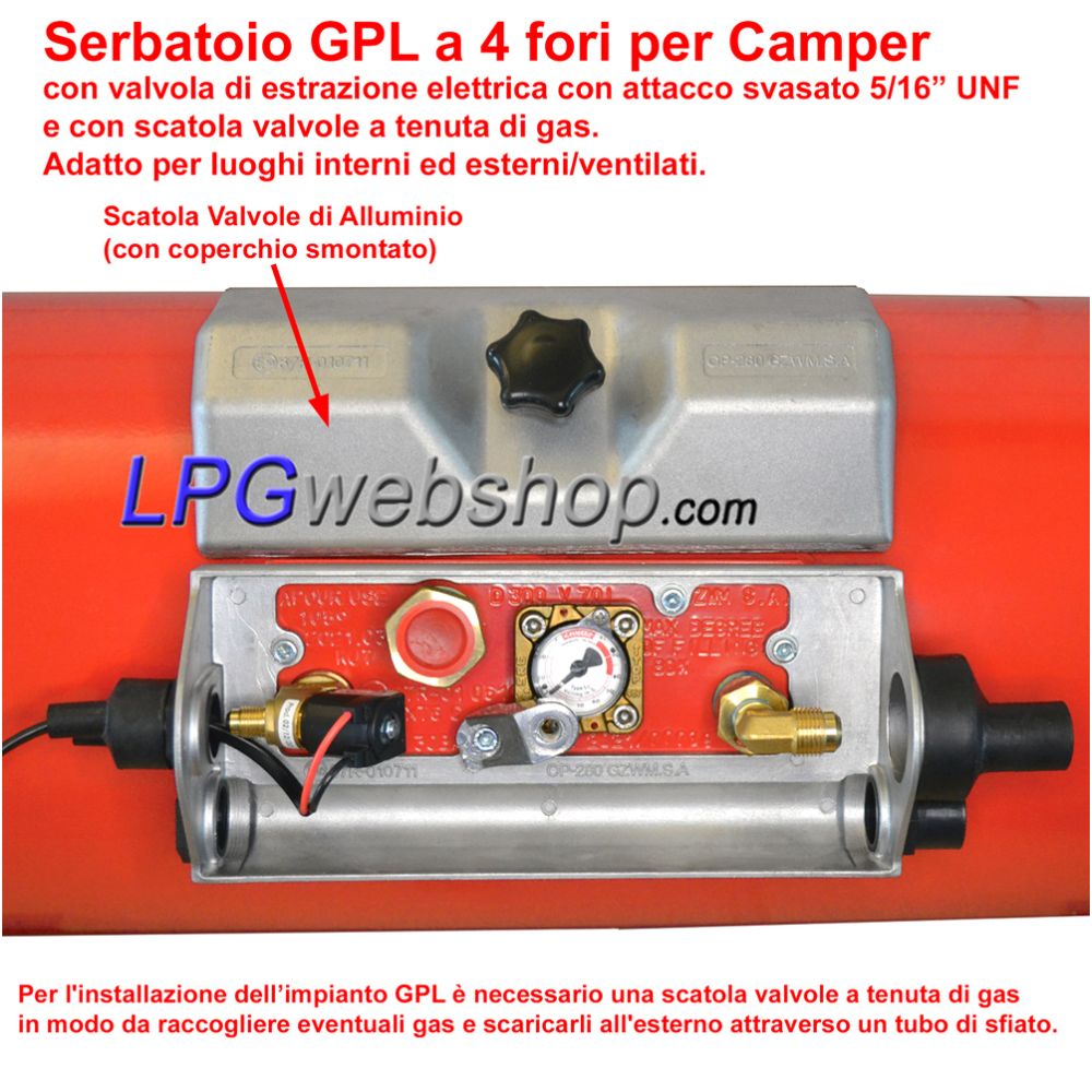 Serbatoio cilindrico Bombola GPL gassoso per Camper 20L (Ø200x720) 4 fori GZWM con Valvole incluse Serbatoio cilindrico Bombola GPL gassoso per Camper 20L (Ø200x720) 4 fori GZWM con Valvole incluse