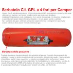 Serbatoio cilindrico Bombola GPL gassoso per Camper 30L (Ø230x810) 4 fori GZWM con Valvole incluse