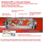 Serbatoio cilindrico Bombola GPL gassoso per Camper 30L (Ø230x810) 4 fori GZWM con Valvole incluse