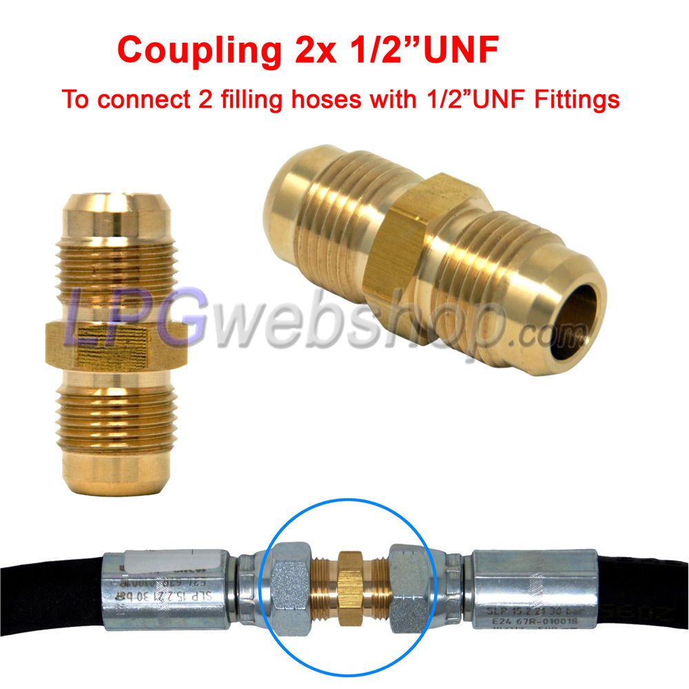 Coupling piece 2x 1/2"UNF for connecting 2x LPG filling hose Coupling piece 2x 1/2"UNF for connecting 2x LPG filling hose