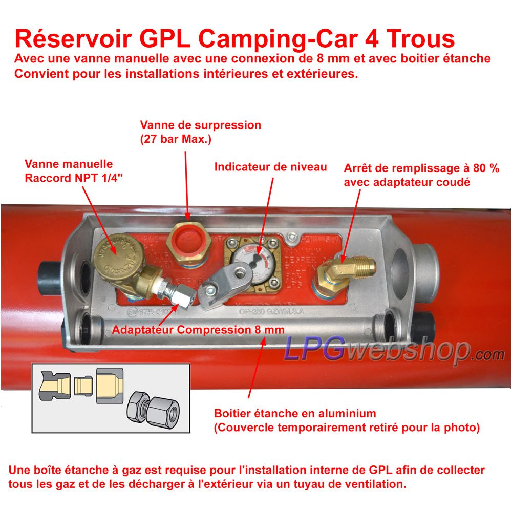 Réservoir GPL Camping-car 20L (Ø200x720) Cylindrique 4 Trous GZWM - Usage domestique Réservoir GPL Camping-car 20L (Ø200x720) Cylindrique 4 Trous GZWM - Usage domestique