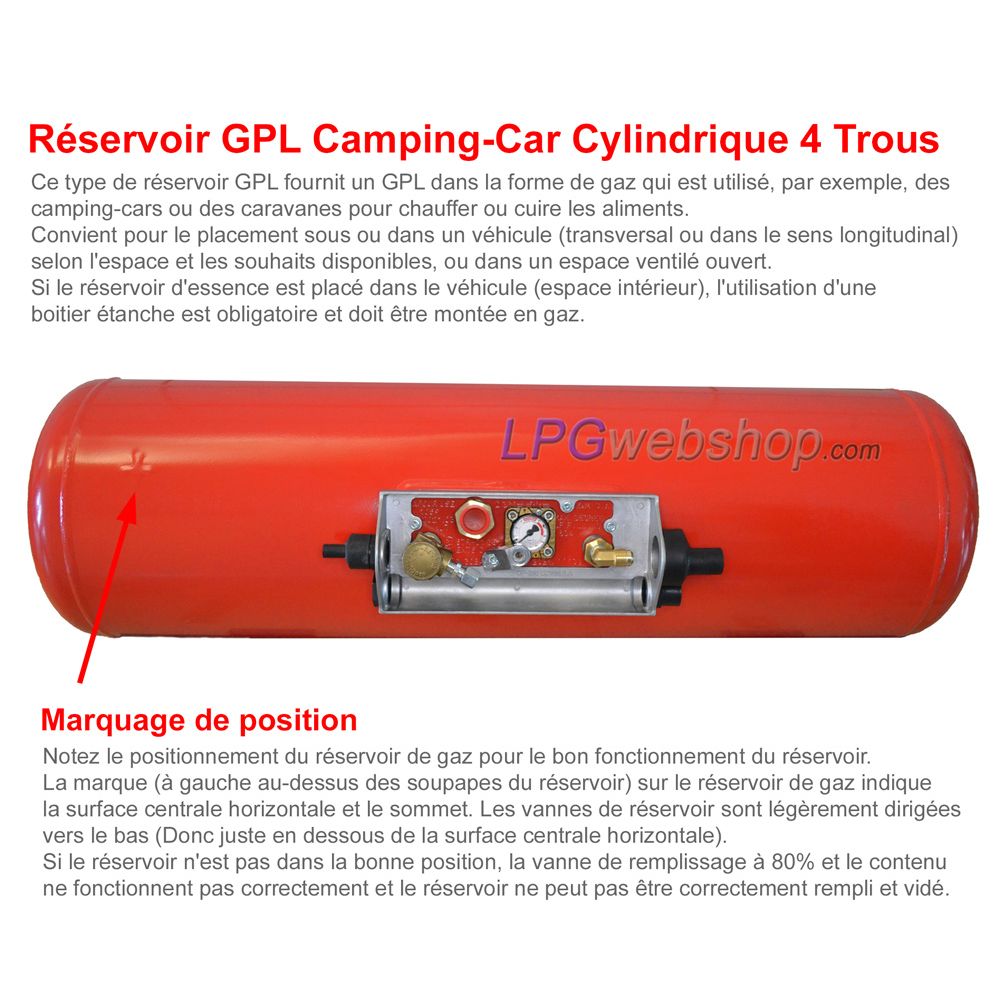 Réservoir GPL Camping-car 85L (Ø360x944) Cylindrique 4 Trous GZWM - Usage domestique Réservoir GPL Camping-car 85L (Ø360x944) Cylindrique 4 Trous GZWM - Usage domestique