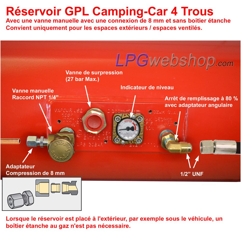 Réservoir GPL Camping-car 100L (Ø360x1099) Cylindrique 4 Trous GZWM - Usage domestique Réservoir GPL Camping-car 100L (Ø360x1099) Cylindrique 4 Trous GZWM - Usage domestique