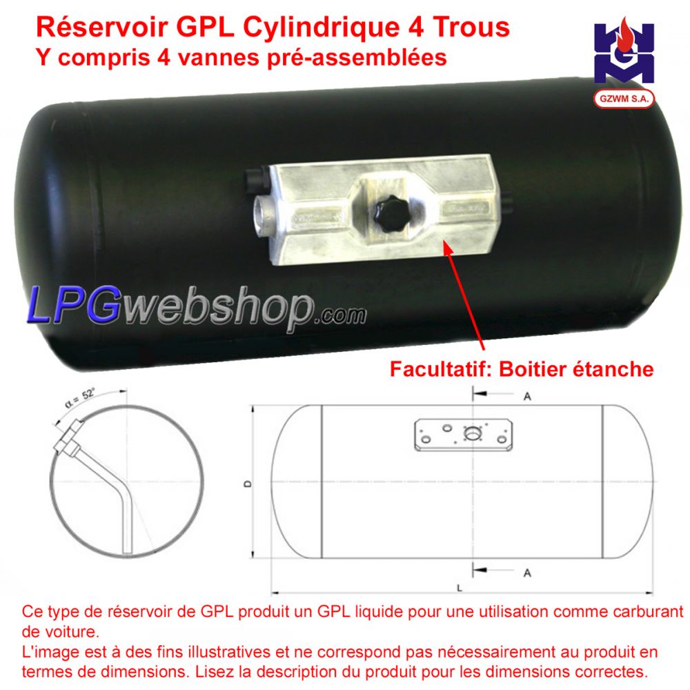 Réservoir GPL Cylindrique 70L (360x789) GZWM 4 trous 52° compris les raccords Réservoir GPL Cylindrique 70L (360x789) GZWM 4 trous 52° compris les raccords