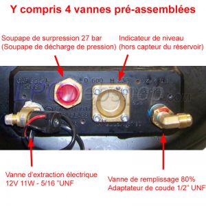 Réservoir GPL Cylindrique 120L (360x1300) GZWM 4 trous 52° compris les raccords