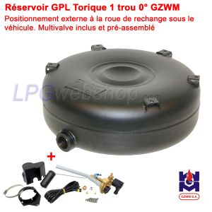 Réservoir GPL Torique 66,5L (Ø680x220) Extérieur GZWM 1 trou 0° Polyvanne incluse