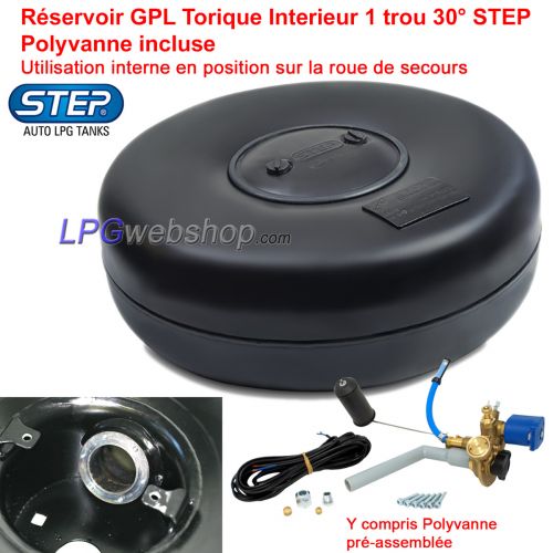 Réservoir GPL Torique 54L (Ø630x225) Interieur STEP 1 trou 30° Polyvanne incluse