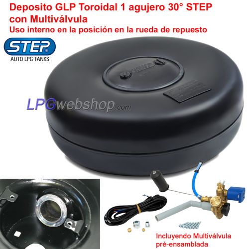 Depósito GLP Toroidal 70L (Ø650x270) STEP 1-Agujero 30° Interior Multiválvula incluida