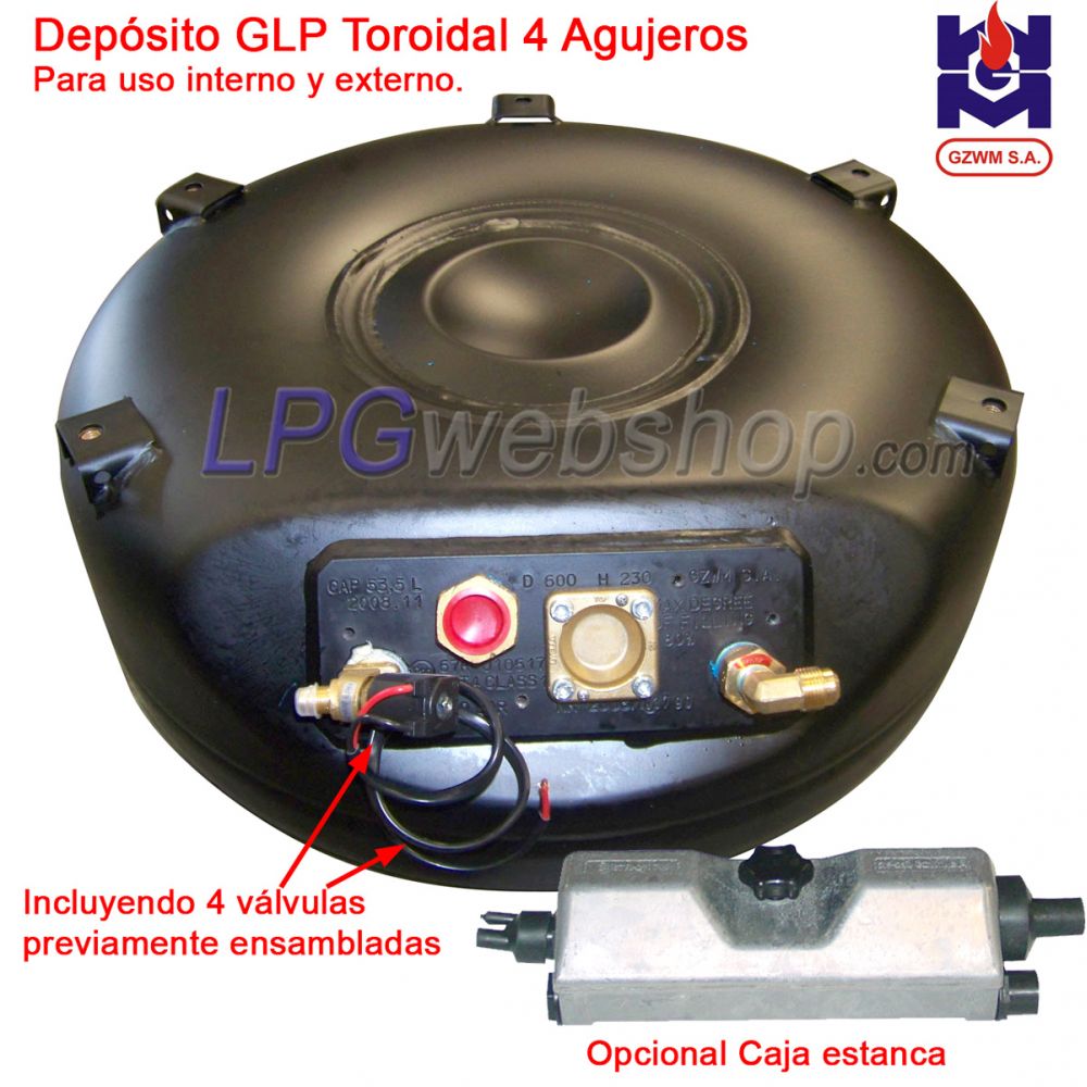 Depósito GLP Toroidal de 65,5 l (680 x 220) - GZWM 4-Agujeros con Válvulas incluidas Depósito GLP Toroidal de 65,5 l (680 x 220) - GZWM 4-Agujeros con Válvulas incluidas