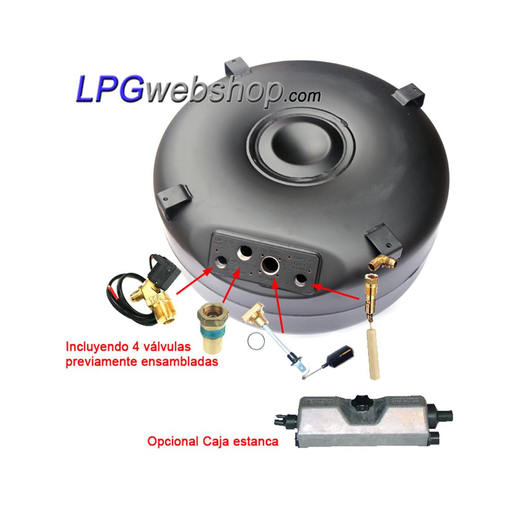 Depósito GLP Toroidal de 122 l (Ø720 x 350) - GZWM 4-Agujeros con Válvulas incluidas Depósito GLP Toroidal de 122 l (Ø720 x 350) - GZWM 4-Agujeros con Válvulas incluidas