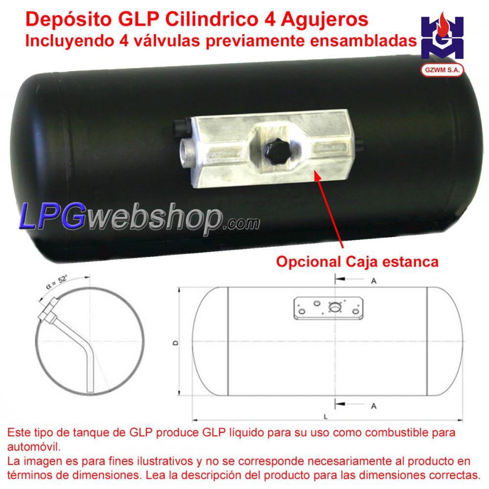 Depósito GLP Cilíndrico de 80 l (Ø360 x 892) GZWM 4-Agujeros con Válvulas incluidas Depósito GLP Cilíndrico de 80 l (Ø360 x 892) GZWM 4-Agujeros con Válvulas incluidas