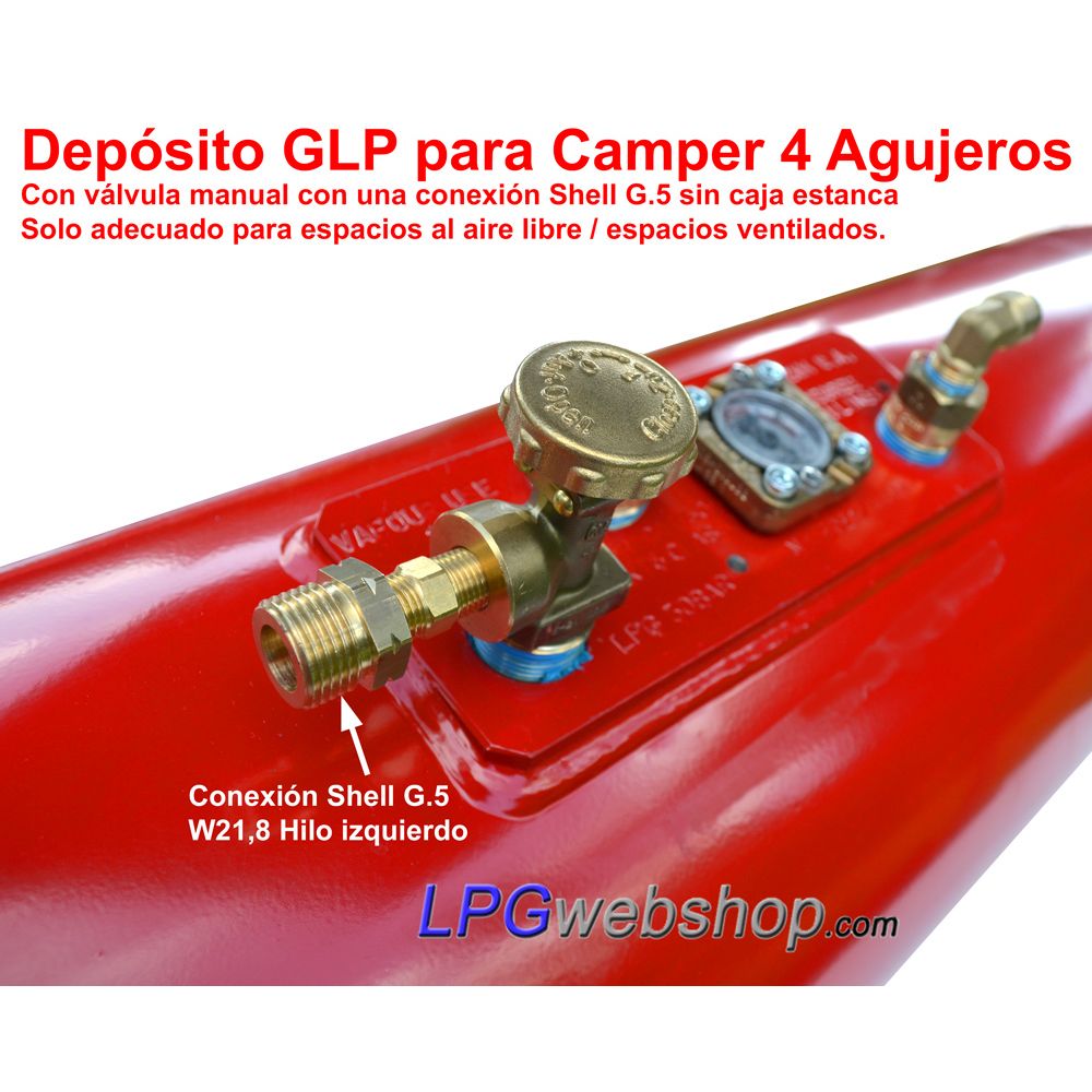 Depósito de GLP para Autocaravanas 20L (Ø200x720) Cilíndrico 4 Orificios GZWM - Uso Doméstico Depósito de GLP para Autocaravanas 20L (Ø200x720) Cilíndrico 4 Orificios GZWM - Uso Doméstico