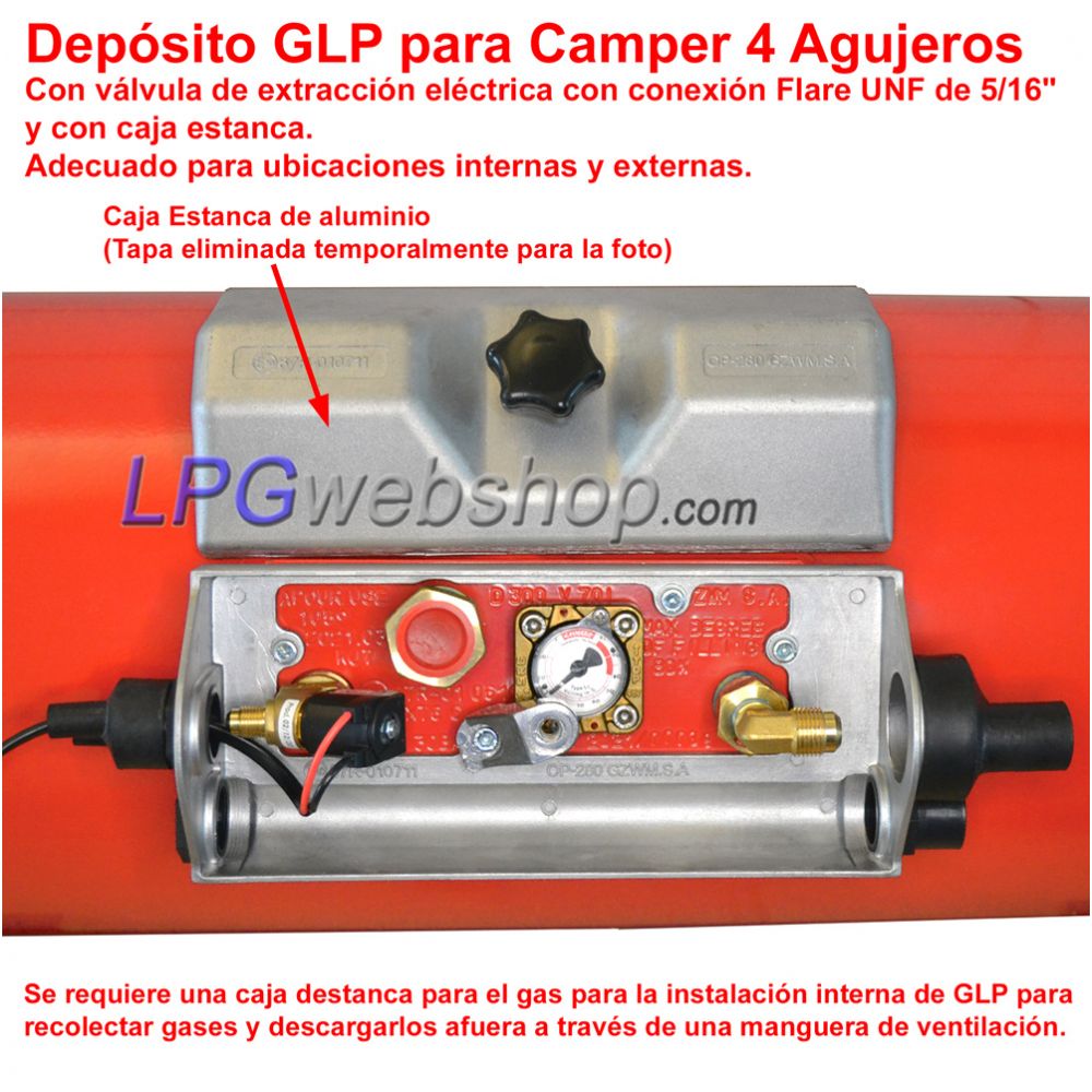 Depósito de GLP para Autocaravanas 20L (Ø200x720) Cilíndrico 4 Orificios GZWM - Uso Doméstico Depósito de GLP para Autocaravanas 20L (Ø200x720) Cilíndrico 4 Orificios GZWM - Uso Doméstico