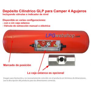 Depósito de GLP para autocaravanas 70L (Ø315x1004) Cilíndrico 4 Orificios GZWM - Uso doméstico