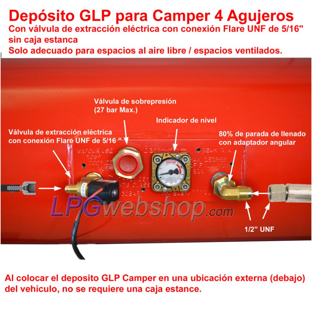 Depósito de GLP para autocaravanas 85L (Ø360x944) Cilíndrico 4 Orificios GZWM - Uso doméstico Depósito de GLP para autocaravanas 85L (Ø360x944) Cilíndrico 4 Orificios GZWM - Uso doméstico
