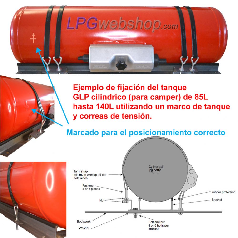 Depósito de GLP para autocaravana 120L (Ø360x1298) cilíndrico 4 orificios GZWM - uso doméstico Depósito de GLP para autocaravana 120L (Ø360x1298) cilíndrico 4 orificios GZWM - uso doméstico