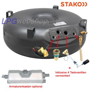 LPG-Radmuldentank 77L (Ø650x270) 4-Loch STAKO inkl. Ventile