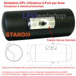 Serbatoio Bombola GPL Cilindrico di 60L (Ø300x940) 4-Fori STAKO con Valvole incluse