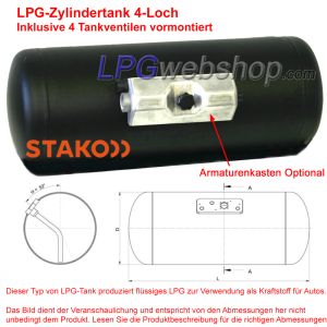 LPG-Zylindertank 120L (Ø360x1307) 4-Loch STAKO inkl. Ventile