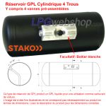 Réservoir GPL Cylindrique 200L (Ø450x1378) STAKO 4 trous 52° compris les raccords