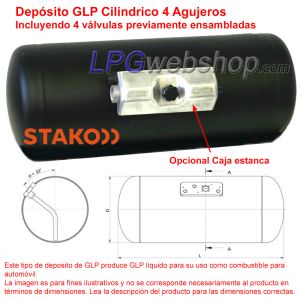 Depósito GLP Cilíndrico de 230L (Ø450x1571) STAKO 4-Agujeros con Válvulas incluidas
